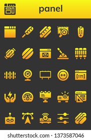 panel icon set. 26 filled panel icons.  Simple modern icons about  - Browser, Hot dog, Remote control, Control, Room divider, Fence, Meter, Billboard, Button, Save energy, Speedometer