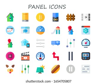 panel icon set. 30 flat panel icons.  Simple modern icons such as: smart home, audio player, pause, fence, multimedia player, browser, gauge, slider, controls, projector, speedometer