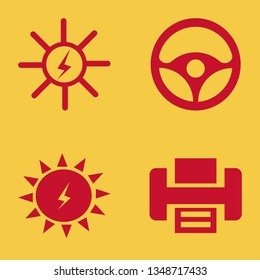 panel icon set with solar energy, printer and steering wheel vector illustration