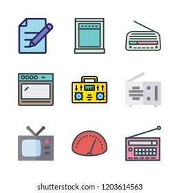 panel icon set. vector set about television, oven, radio and speedometer icons set.