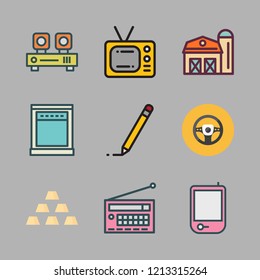 panel icon set. vector set about steering wheel, oven, edit and barn icons set.