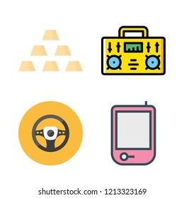 panel icon set. vector set about radio, gold and steering wheel icons set.