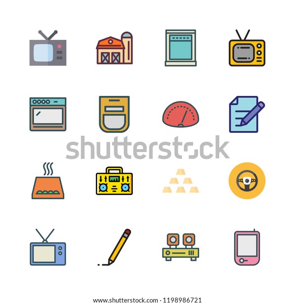 panel icon set. vector set about radio, oven, barn\
and gold icons set.