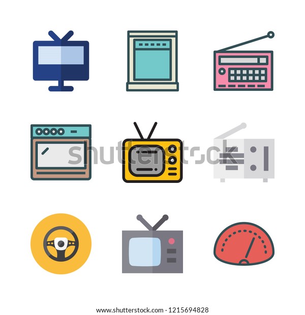 panel icon set. vector set about\
oven, steering wheel, speedometer and television icons\
set.