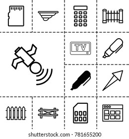 Panel icons. set of 13 editable outline panel icons such as pen, fence, browser window, arrow, satellite, intercom, memory card