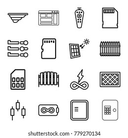 Panel icons. set of 16 editable outline panel icons such as atm, fence, endless battery, remote control, slider, memory card