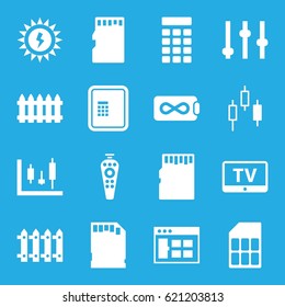 Panel icons set. set of 16 panel filled icons such as TV, atm, fence, remote control, memory card, intercom, sun battery, endless battery, browser window