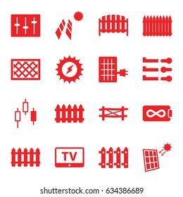 Panel icons set. set of 16 panel filled icons such as fence, tv, sliders, solar energy, endless battery