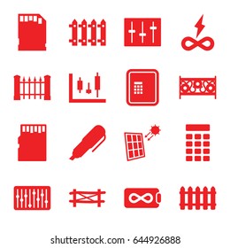 Panel icons set. set of 16 panel filled icons such as fence, atm, sliders, slider, memory card, intercom, pen