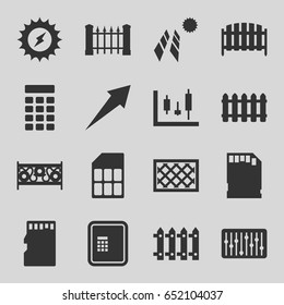 Panel icons set. set of 16 panel filled icons such as atm, fence, slider, memory card, intercom, solar energy