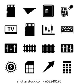 Panel icons set. set of 16 panel filled icons such as tv, atm, fence, sliders, slider, memory card, intercom, sun battery