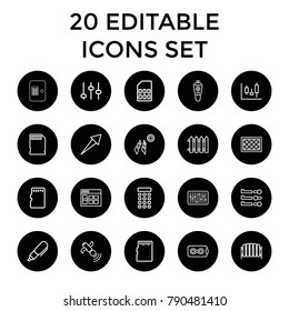 Panel icons. set of 20 editable outline panel icons such as browser window, adjust, fence, arrow, endless battery, remote control. best quality panel elements in trendy style.