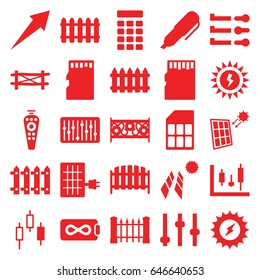 Panel icons set. set of 25 panel filled icons such as fence, remote control, slider, memory card, intercom, pen, sun battery, solar energy, arrow, endless battery