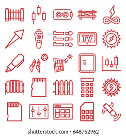 Panel icons set. set of 25 panel outline icons such as tv, atm, fence, remote control, satellite, sliders, memory card, intercom, pen, sun battery, browser window