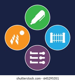 Panel icons set. set of 4 panel filled icons such as fence, pen, solar panel