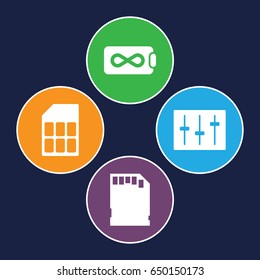 Panel icons set. set of 4 panel filled icons such as sliders, memory card