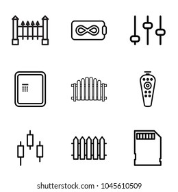 Panel icons. set of 9 editable outline panel icons such as atm, adjust, control panel, endless battery, remote control, memory card