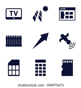 panel icons set. Set of 9 panel filled icons such as TV, satellite, memory card, intercom, fence, solar panel, arrow