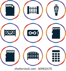 Panel icons set. set of 9 panel filled icons such as fence, remote control, memory card, intercom