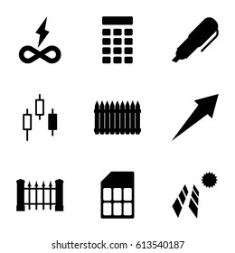 Panel icons set. set of 9 panel filled icons such as fence, intercom, pen, memory card, arrow