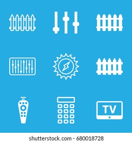 Panel icons set. set of 9 panel filled and outline icons such as tv, fence, remote control, slider, intercom, adjust