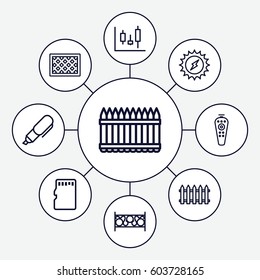 Panel icons set. set of 9 panel outline icons such as fence, remote control, memory card, pen, solar energy
