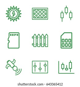 Panel icons set. set of 9 panel outline icons such as fence, satellite, sliders, memory card