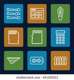 Panel icons set. set of 9 panel outline icons such as fence, remote control, memory card, intercom, browser window, endless battery