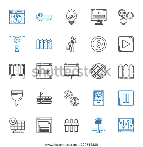 panel icons\
set. Collection of panel with levels, panels, fence, browser, solar\
panel, pause, domotics, buttons, hot dog, filter, silent,\
projector. Editable and scalable panel\
icons.
