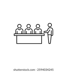 Panel Interview Minimal Flat Thin Line Icon – A Visual Representation of Job Interviews and Candidate Evaluation