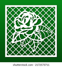 Panel laser cut teplate, stencil for cnc cutting Floral pattern, rose and leaves, art deco. Wall art, fence panel, home decor, room privacy screen, paper craft, card background. Vector illustration