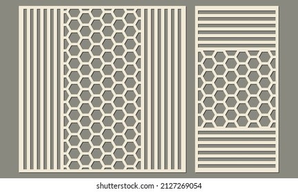 Panel for laser cutting. Abstract combined pattern of lines and polygons. Template for cutting plywood, wood, paper, cardboard and metal.