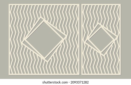 Panel for laser cutting. Abstract geometric pattern with zigzag lines and a square inside. Decorative pattern for cutting wood, plywood, paper, cardboard and metal.