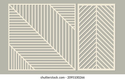 Panel for laser cutting. Abstract geometric pattern with herringbone lines. Pattern for cutting wood, plywood, paper, cardboard and metal.