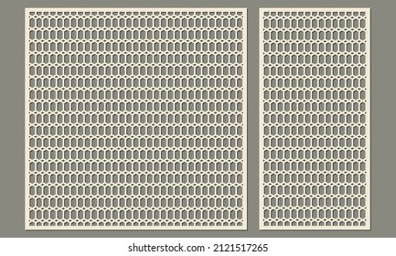 Panel for laser cutting. Abstract geometric pattern in the form of multiple pigtails Template for cutting plywood, wood, paper, cardboard and metal.