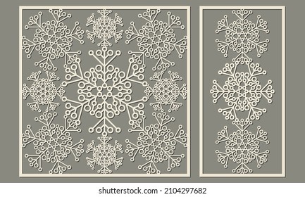 Laserschneiden. Abstraktes Schneeflocken-Muster. Vorlage zum Schneiden von Sperrholz, Holz, Papier, Pappe und Metall.