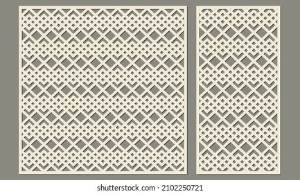Panel for laser cutting. Geometric pattern of complex zigzag shape. Template for cutting plywood, wood, paper, cardboard and metal.