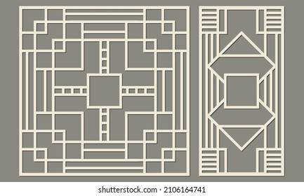 Panel for laser cutting. Geometric pattern of complex square shape. Template for cutting plywood, wood, paper, cardboard and metal.