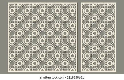 Panel for laser cutting. Geometric pattern of complex shape from simple details. Template for cutting plywood, wood, paper, cardboard and metal.