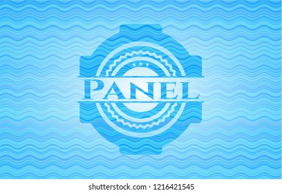 Panel light blue water wave emblem.