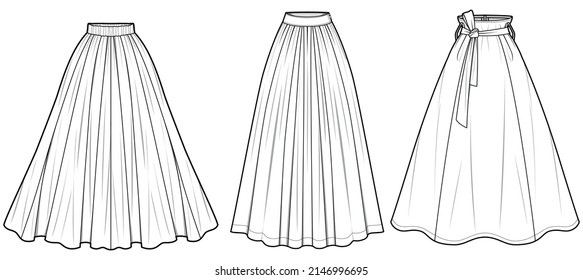 Panel Maxi Skirt Knot Belt Flared Stock Vector (Royalty Free ...