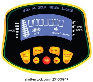 Panel metal detector treasure hunter. Vector illustration.