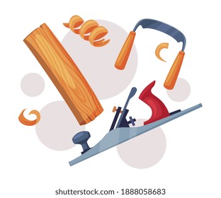 Panel Planer and Timber Board as Wood Chopping Implement Vector Composition