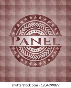 Panel red emblem or badge with abstract geometric polygonal pattern background. Seamless.