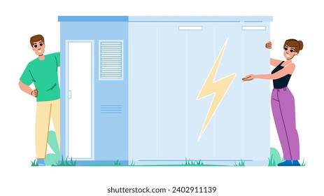 panel renewable energy storage  vector.  solar battery, electric wind, industry photovoltaic panel renewable energy storage character. people flat cartoon illustration
