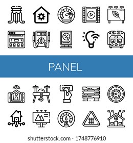 conjunto de iconos simples del panel. Contiene iconos como Slider, automatización de la casa, medidor eléctrico, velocímetro, carteles, reproductor de vídeo, control de luz, que se pueden utilizar para web, móvil y logotipo