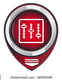 Panel of sound mixer console. Red map pointer