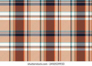 Panel textile seamless fabric, 20s check pattern plaid. Hobby texture tartan background vector in orange and sea shell colors.