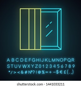 Panel tracks neon light icon. Vertical window coverings. Fabric panels. Kitchen decoration. Home interior. Glowing sign with alphabet, numbers and symbols. Vector isolated illustration