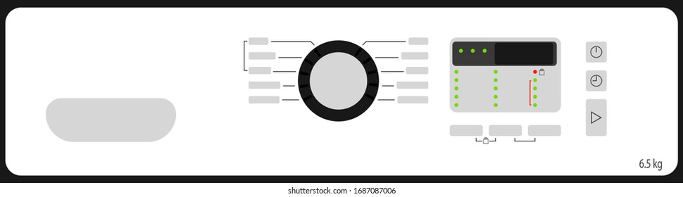 panel of the washing machine with signs and buttons on a white background. Isolated vector
